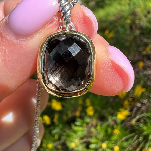 David Yurman Sterling Silver Pendant Necklace Smoky Topaz with 925/18k Bezel - Picture 6 of 9
